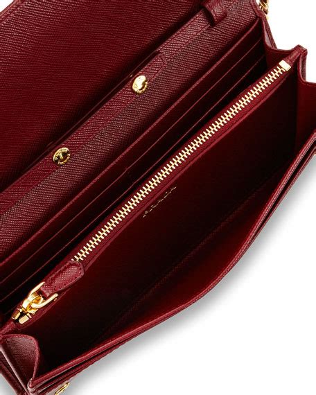 prada chain wallet crossbody saffiano leather fuoco red|Saffiano and leather wallet with shoulder strap .